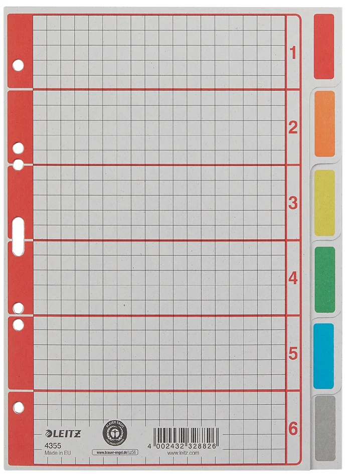 LEITZ Intercalaires en carton extra solide, en blanc, A5, 6 - OEM 4355-00-85