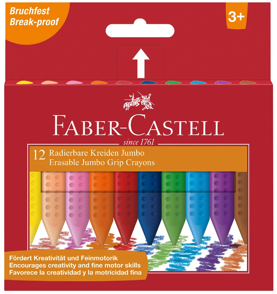 FABER-CASTELL Craies effacables JUMBO, étui carton de 12 - OEM 122540