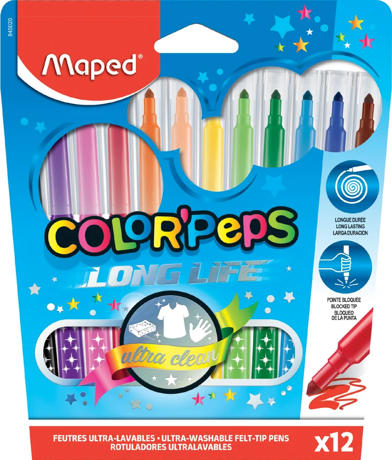 Maped Feutre COLOR'PEPS LONG LIFE, étui carton de 12 - OEM 845020