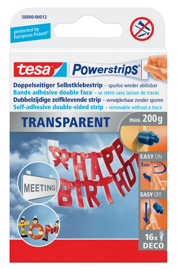 tesa Powerstrips DECO, fixation: maxi 0,2 kg, transparent - OEM 58800-00012-20
