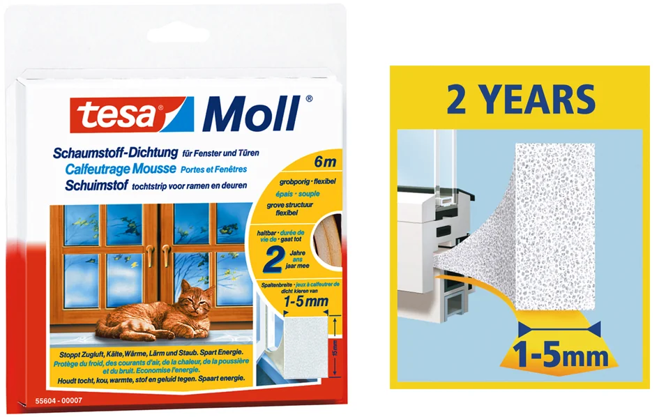 tesa Moll UNIVERSAL Calfeutrage mousse, 9 mm x 10 m, blanc - OEM 05412-00100-00