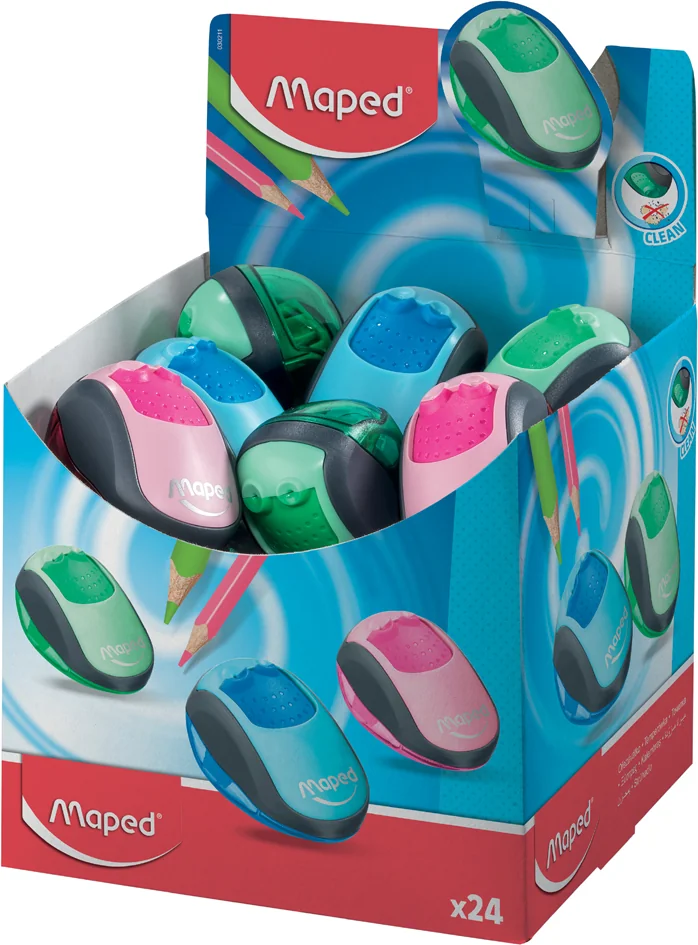 Maped Double taille-crayon Clean, assorti, présentoir de 24 - lot de 24 - OEM 030211