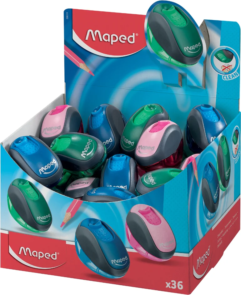 Maped Taille crayon boîte Clean, assorti, présentoir de 36 - lot de 36 - OEM 030111