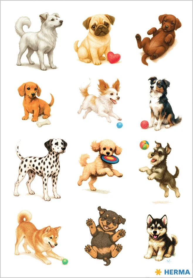 HERMA Stickers DECOR Chiens joueurs, papier - OEM 15831