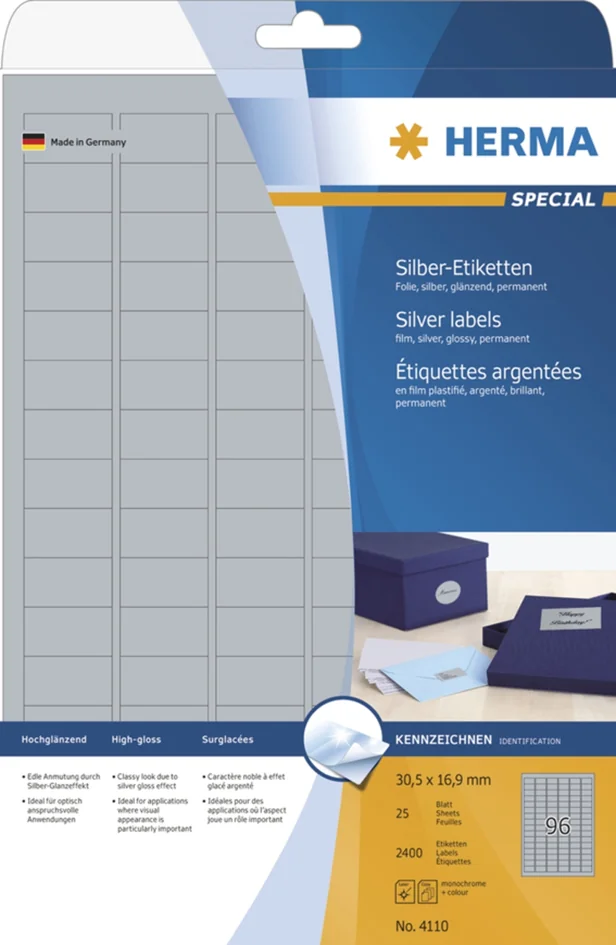 HERMA Etiquette en film SPECIAL, 210 x 297 mm, argent - OEM 4117