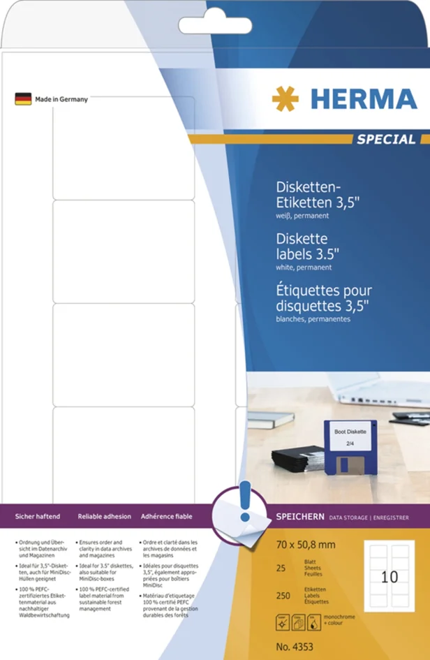 HERMA Etiquette pour disquettes 3,5' SPECIAL, 70 x 50,8 mm - OEM 4353