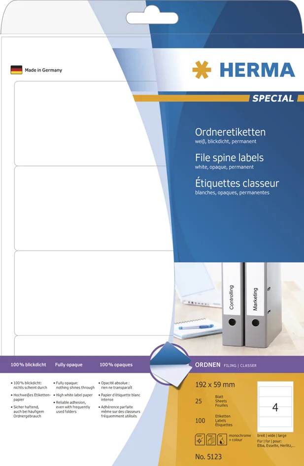 HERMA Etiquette dos de classeur SPECIAL, 192 x 61 mm, blanc - OEM 8621