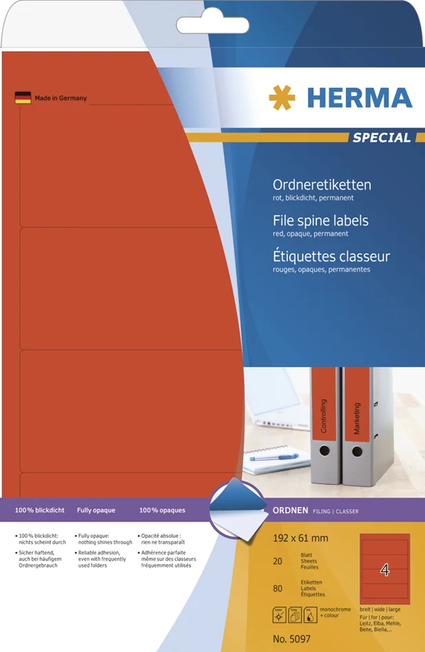 HERMA Etiquette dos de classeur SPECIAL, 192 x 61 mm, jaune - OEM 4296
