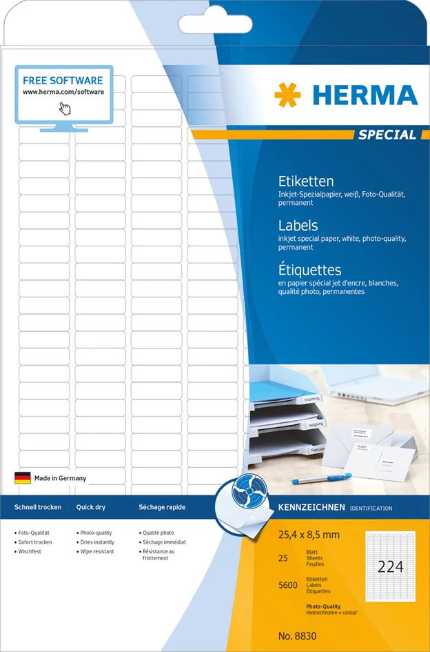 HERMA Etiquette jet d'encre SPECIAL, 25,4 x 8,5 mm, blanc - OEM 8830