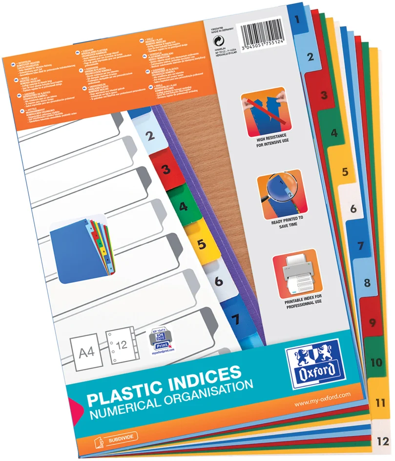 Oxford Intercalaire en plastique, A4, coloré, 12 pièces - OEM 100204769