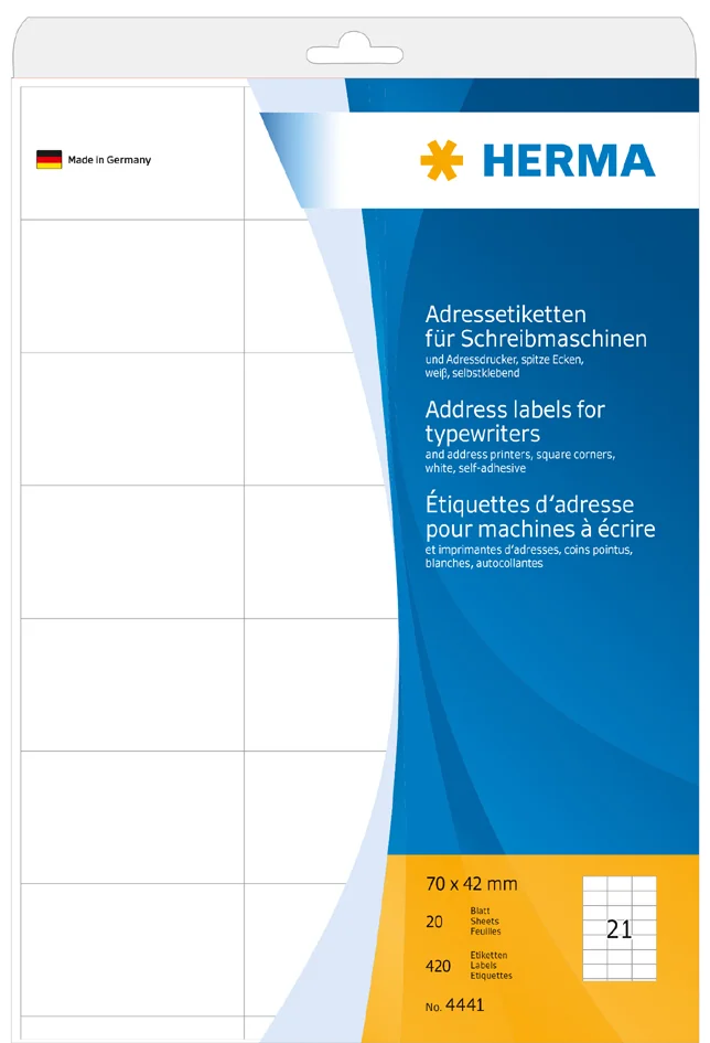 HERMA Etiquette d'adresse, 70 x 42 mm, coins pointus, blanc - OEM 4441