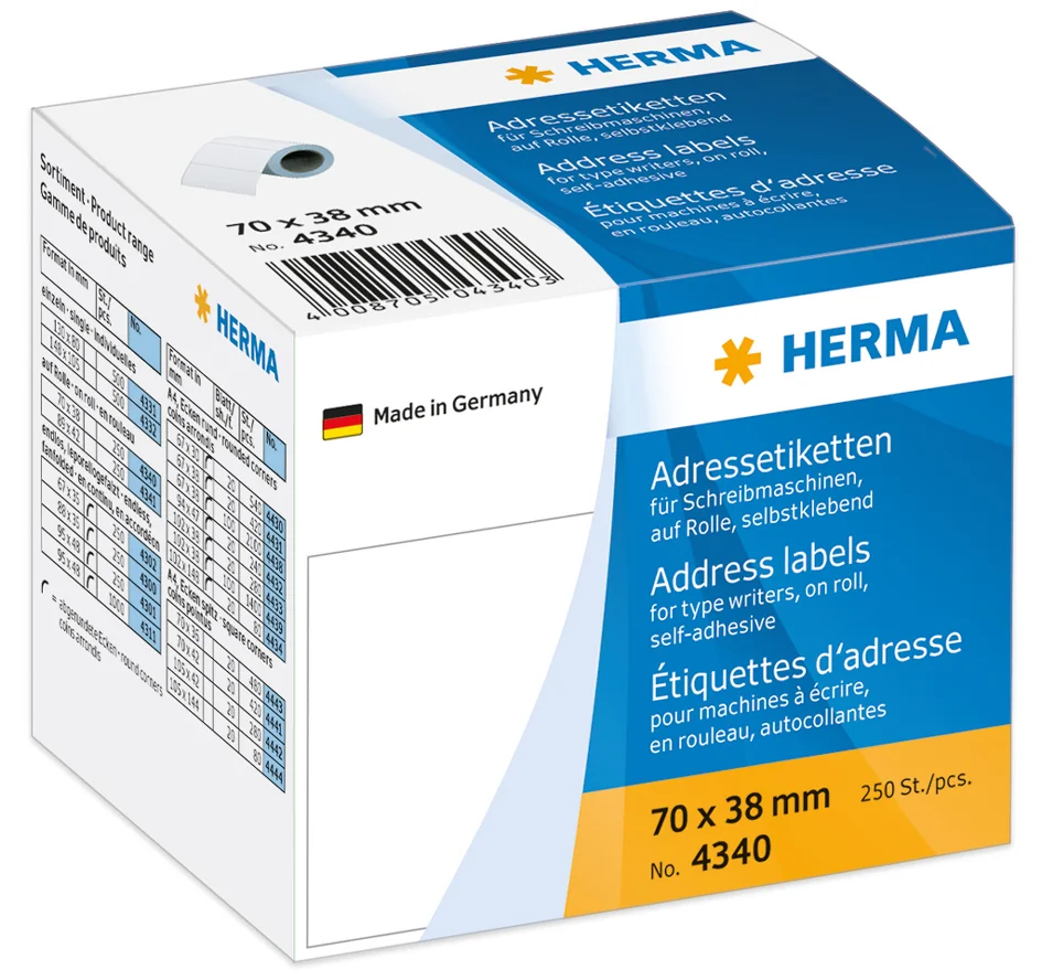 HERMA Etiquette d'adresse, 70 x 38 mm, en continu, blanc - OEM 4340