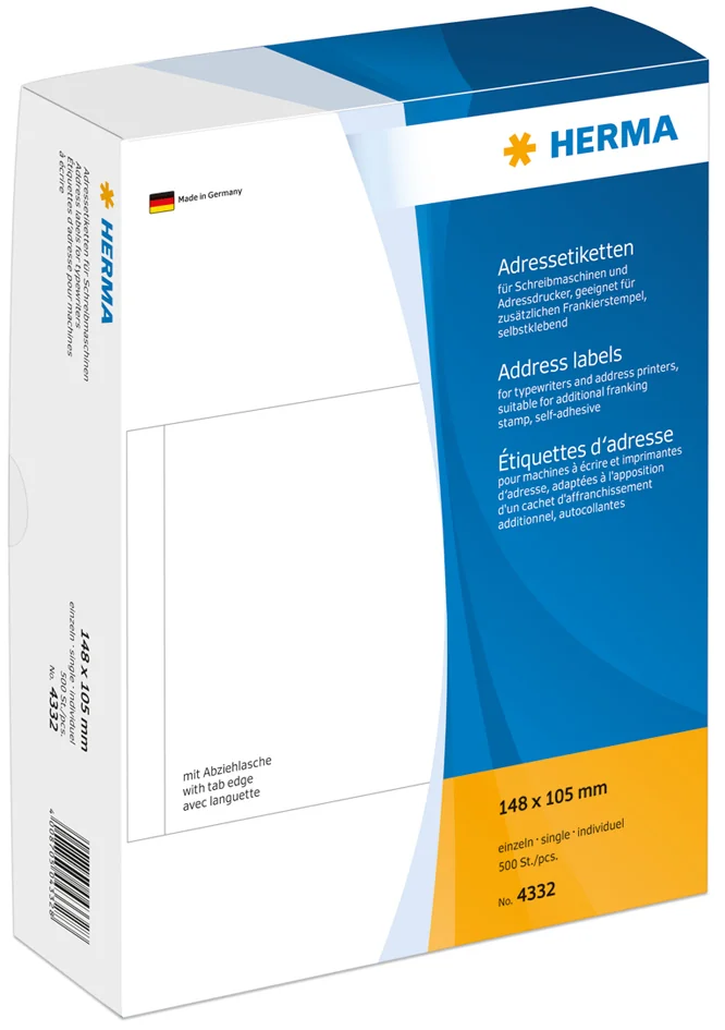 HERMA Etiquette d'adresse, 148 x 105 mm, seule, blanc - OEM 4332