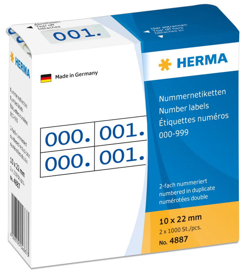 HERMA Etiquette numérique 0-999, 10 x 22 mm, bleu, double - OEM 4887