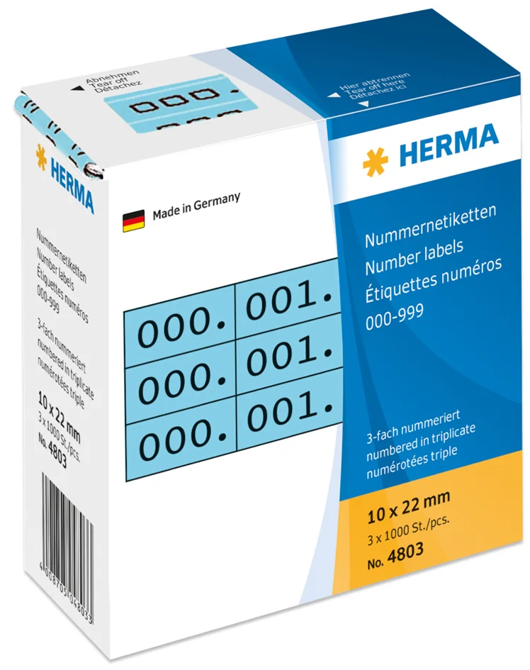 HERMA Etiquette numérique 0-999, 10 x 22 mm, noir, triple - OEM 4802