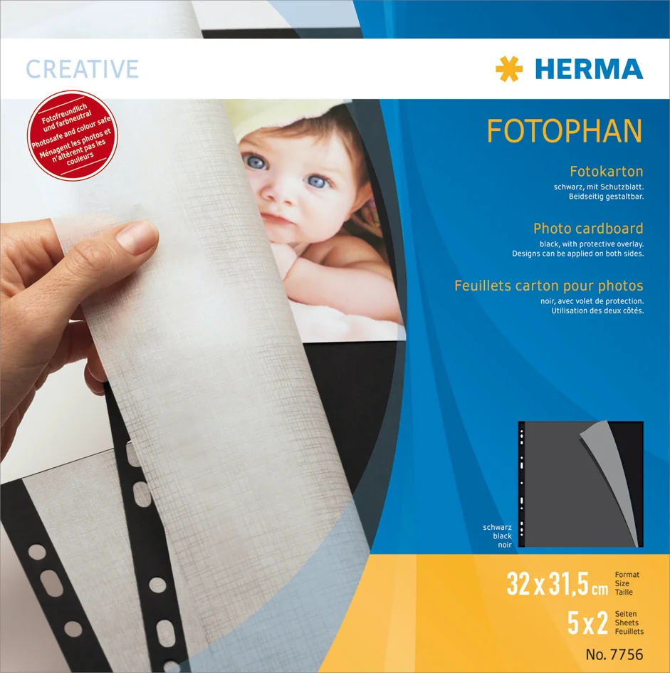 HERMA Feuillets carton pour photos, 230 x 297 mm, noir - OEM 7577