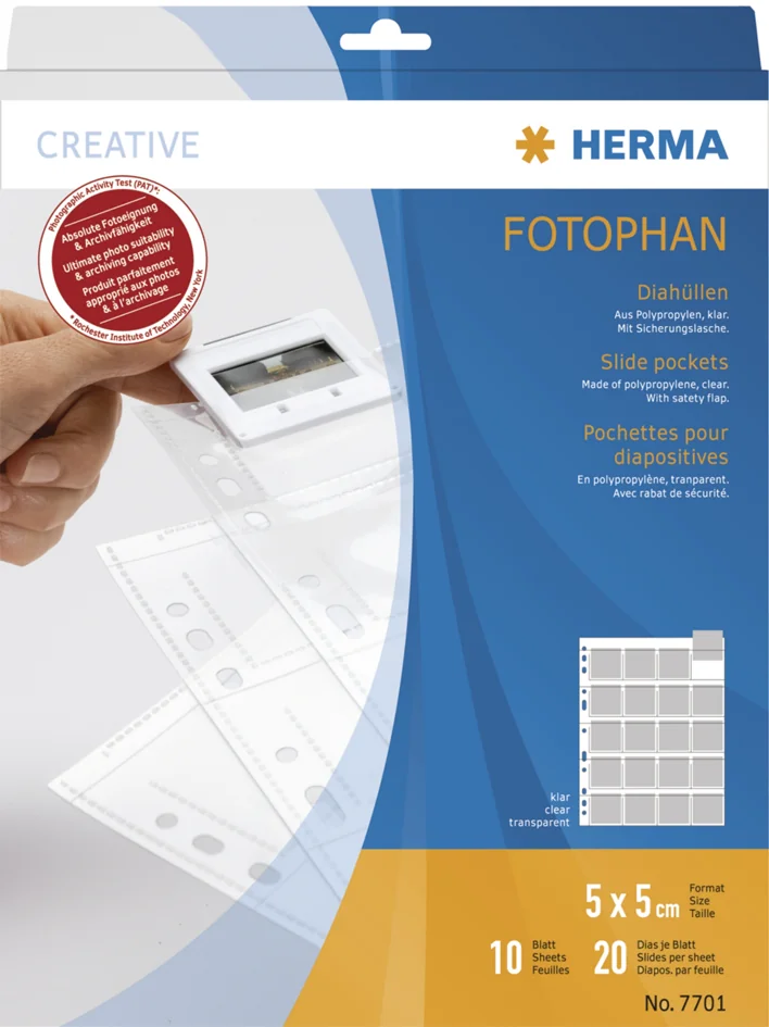 HERMA Pochettes pour petites dias, 5 x 5 cm, claires, en PP - OEM 7701