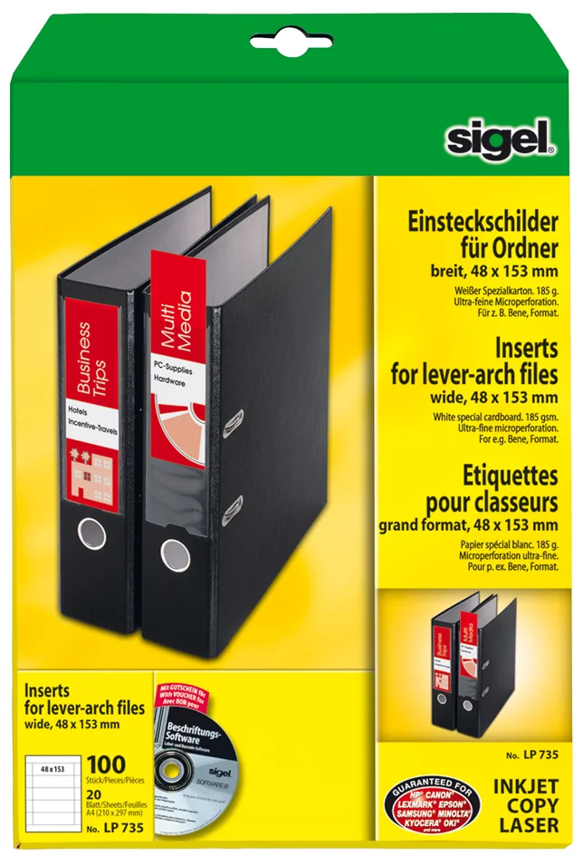 sigel Etiquette PC pour classeur, dos large, 53 x 190 mm - OEM LP734