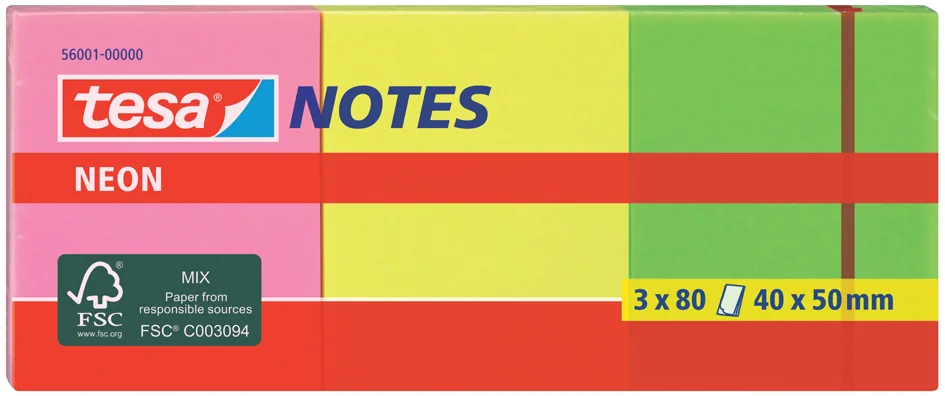 tesa Bloc de notes adhésives couleurs néon, 40 x 50 mm - OEM 56001-00000-00