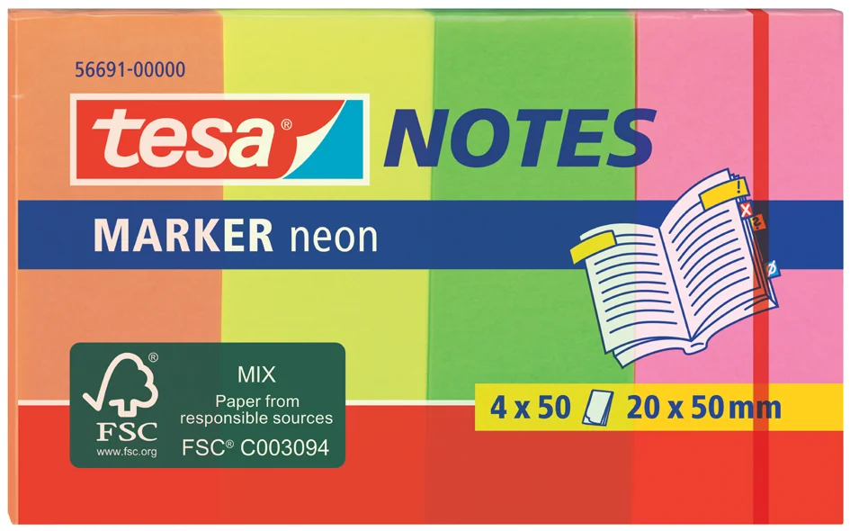 tesa Index repositionnable Marker, couleurs néons,50 x 20 mm - OEM 56691-00000-00