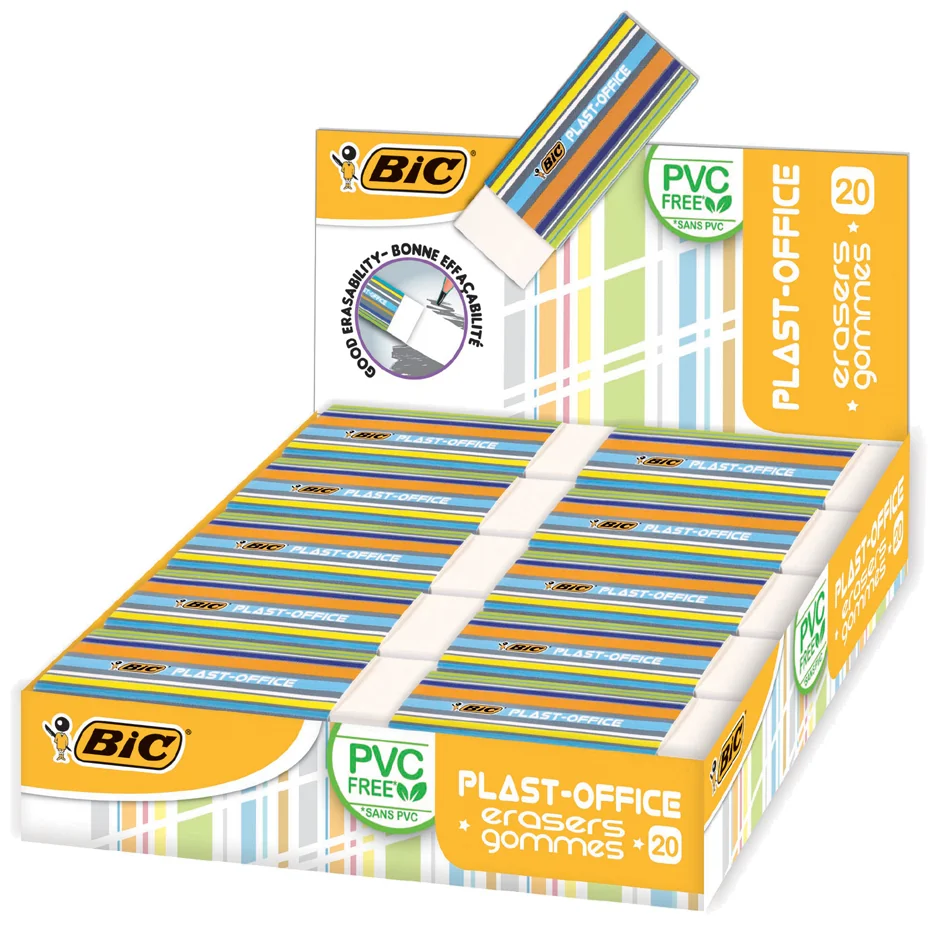 BIC Gomme en plastique Plast-Office, présentoir de table - lot de 20 - OEM 927867