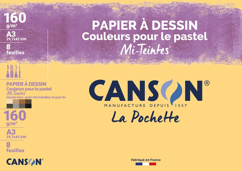 CANSON Papier dessin Mi-Teintes, A3, couleurs pastel - OEM C200002754