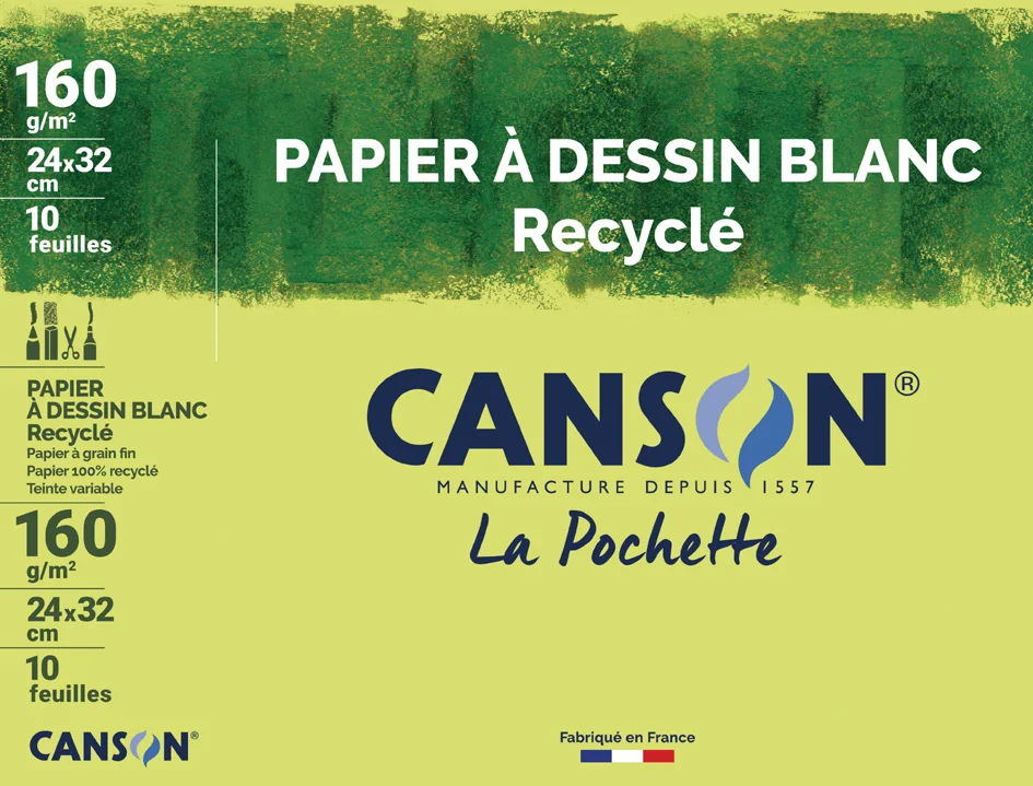 CANSON Papier à dessin recyclé, 240 x 320mm, 160 g/m2, blanc - OEM C200777100
