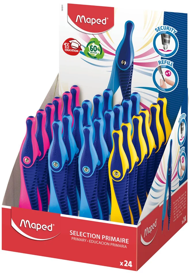 Maped Compas Kid'z sans bague d'adaptation, présentoir de 24 - lot de 24 - OEM 191511