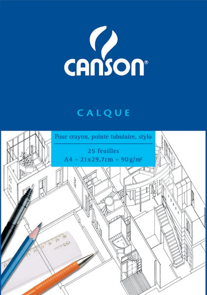 CANSON Bloc calque transparent, 25 feuilles, 90/95 g/m2, A4 - OEM C200757203