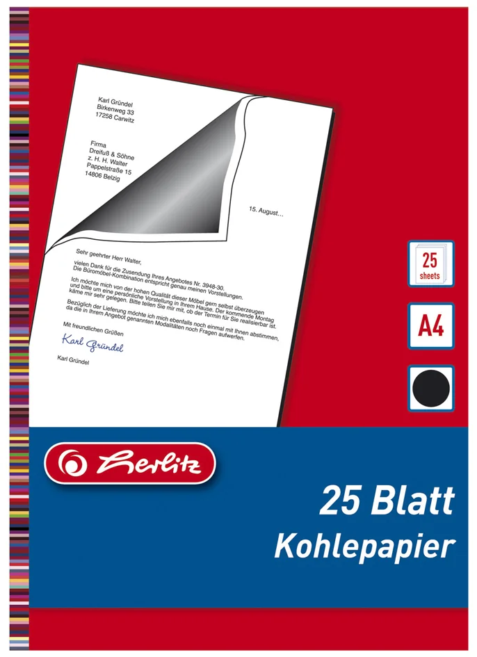 herlitz Papier carbone, format A4, contenu: 25 feuilles - OEM 300002332