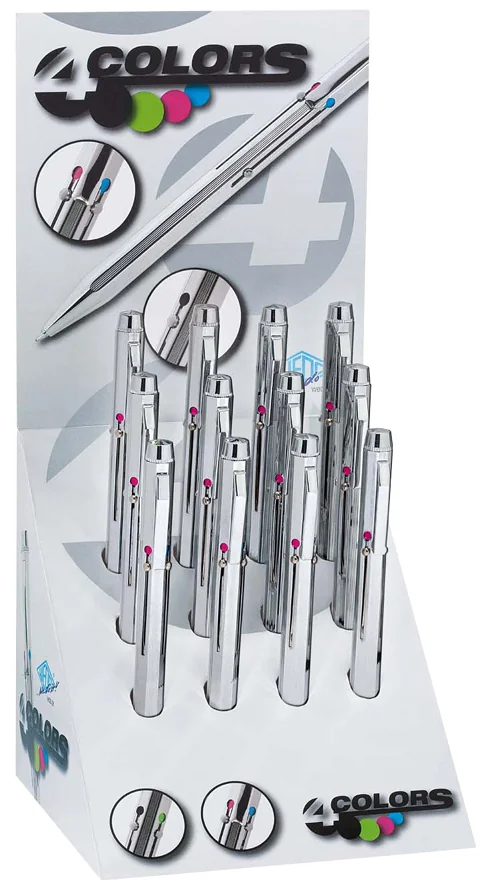 WEDO Stylo à bille 4 couleurs, rétractable, présentoir - lot de 12 - OEM 256 22699