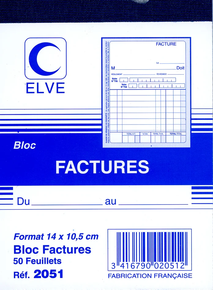 ELVE Bloc 'factures', 140 x 105 mm, 50 feuillets - OEM 2051