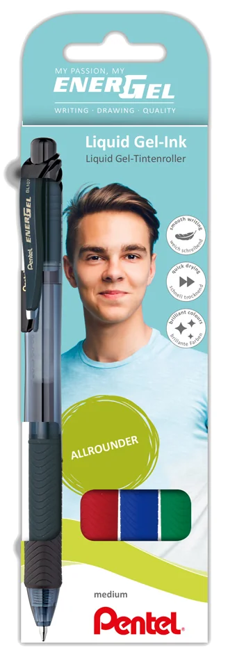 Pentel Roller encre gel liquide EnerGel-X BL107, étui de 4 - OEM BL107-4