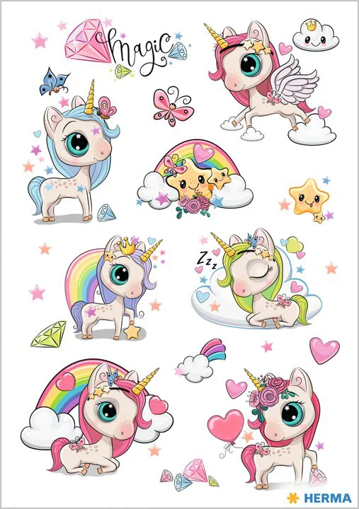 HERMA Sticker MAGIC Happy Unicorns, Transpuffy - OEM 15777