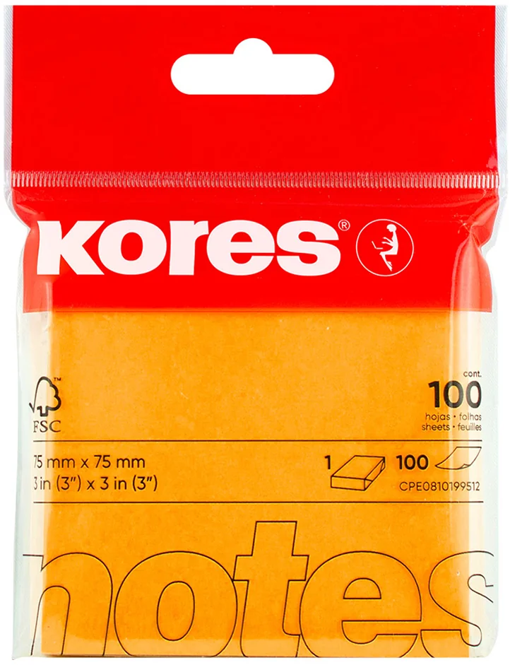 Kores Note adhésive 'NEON', 75 x 75 mm, uni, rose fluo - OEM N47091