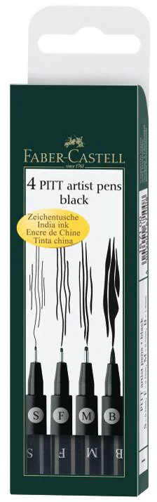 FABER-CASTELL Feutre PITT artist pen, étui de 4, noir - OEM 167115