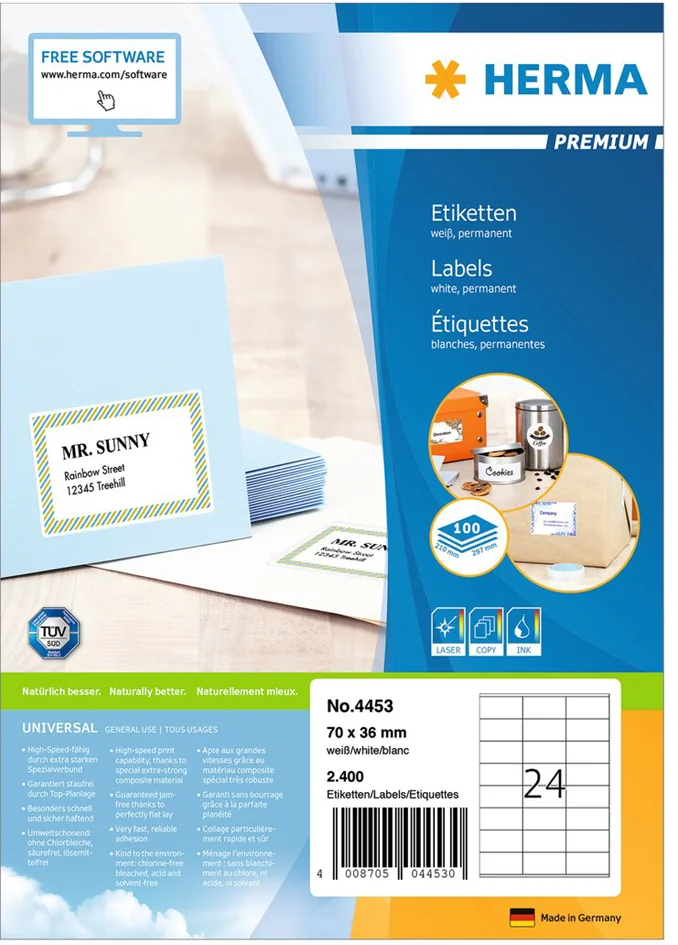 HERMA Etiquette universelle PREMIUM, 105 x 39 mm, blanc - OEM 4654