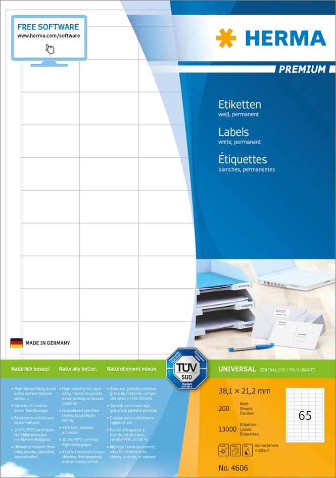 HERMA Etiquette universelle PREMIUM, 66 x 25,4 mm, blanc - OEM 4613