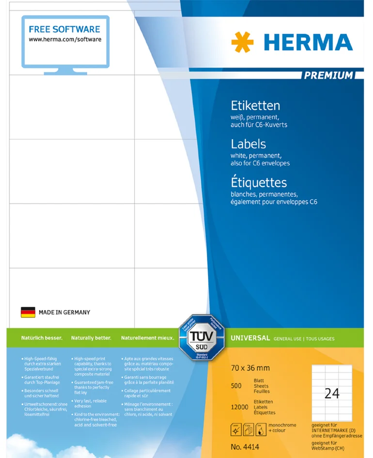 HERMA Etiquette universelle PREMIUM, 70 x 42 mm, blanc - OEM 4415