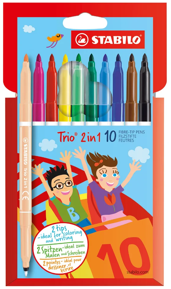 STABILO Feutre/feutre à pointe fine Trio 2en1 enfants, étui - OEM 222/10-01