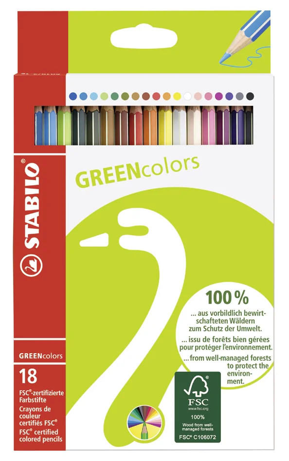STABILO Crayon de couleur GREENcolors, étui carton de 18 - OEM 6019/2-181