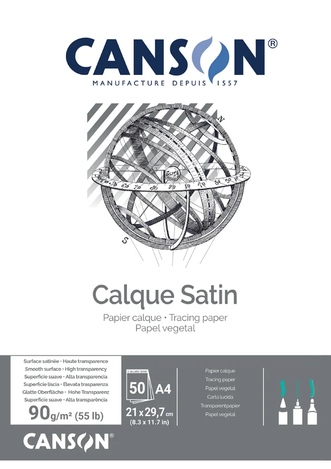 CANSON Bloc papier calque satin, 90/95 g/m2, A3 - OEM C200757202
