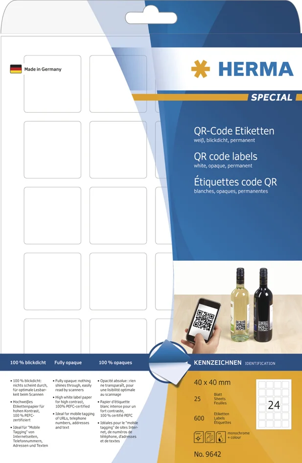 HERMA Etiquette code QR, 40 x 40 mm, carré - OEM 9642