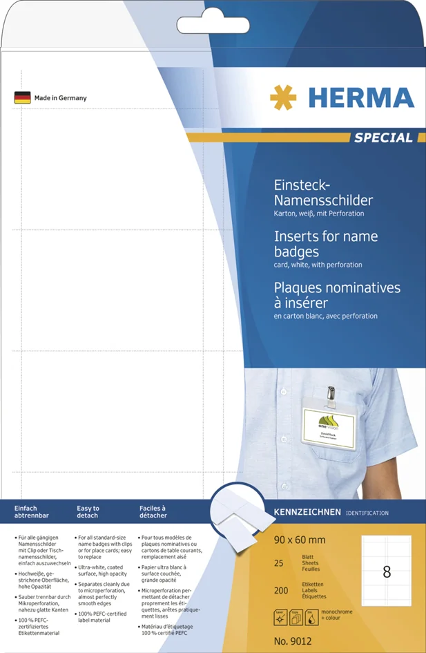 HERMA plaques nominatives à insérer SPECIAL,90 x 54 mm,blanc - OEM 9011