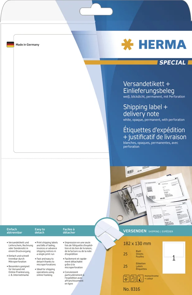 HERMA Etiquettes d'expédition + preuve de dépôt SPECIAL - OEM 8316