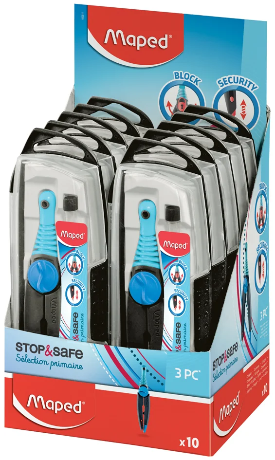 Maped Boîte de compas Stop & Safe, bleu, présentoir de 10 - lot de 10 - OEM 192511