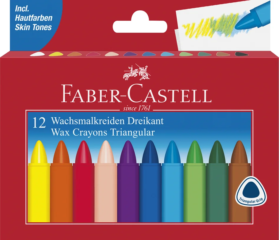 FABER-CASTELL Craie à la cire, triangulaire, étui de 12 - OEM 120010