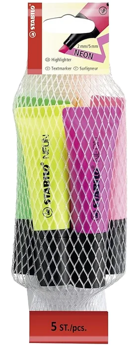 STABILO Surligneur NEON, dans un filet de 5 - OEM 72/5-2