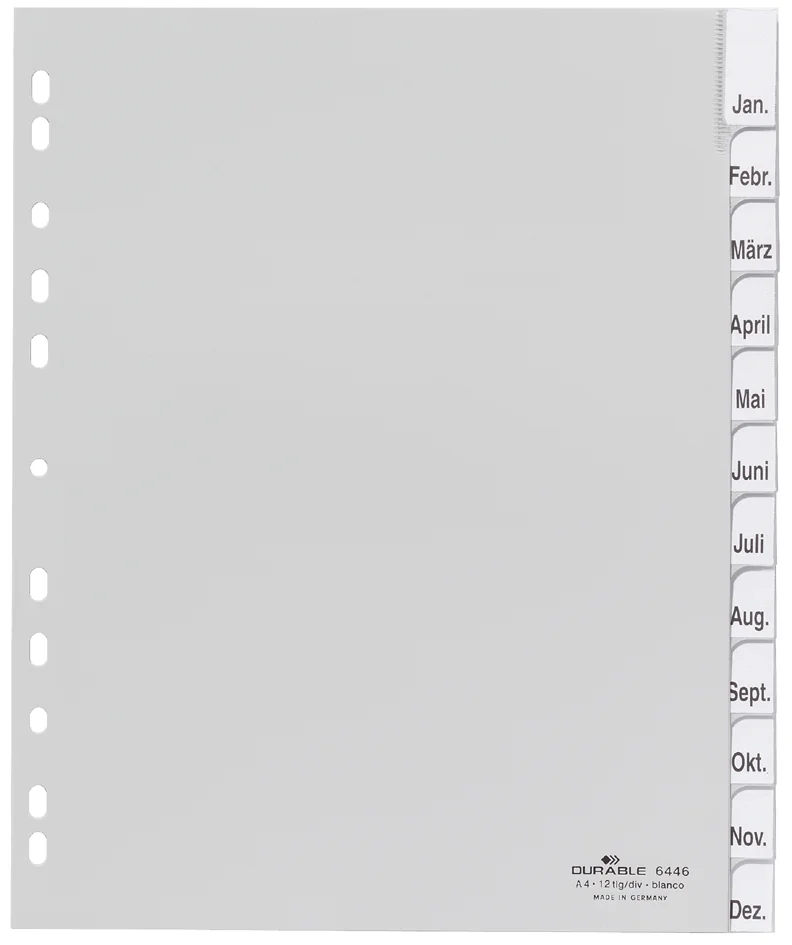 DURABLE Intercalaires mensuels plastique, A4, 12 pièces,gris - lot de 20 - OEM 6410-10