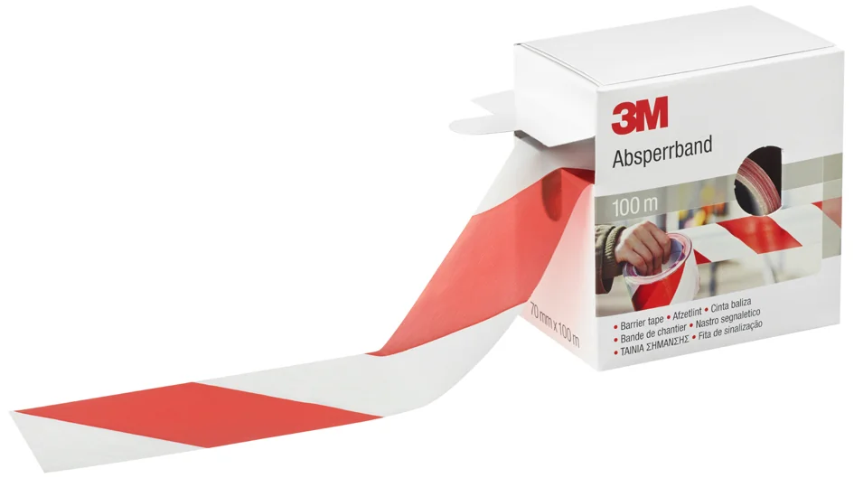 3M Bande de chantier, rouge / blanc, non adhésif, 70 mm x 100 m - OEM DE-2729-6161-1